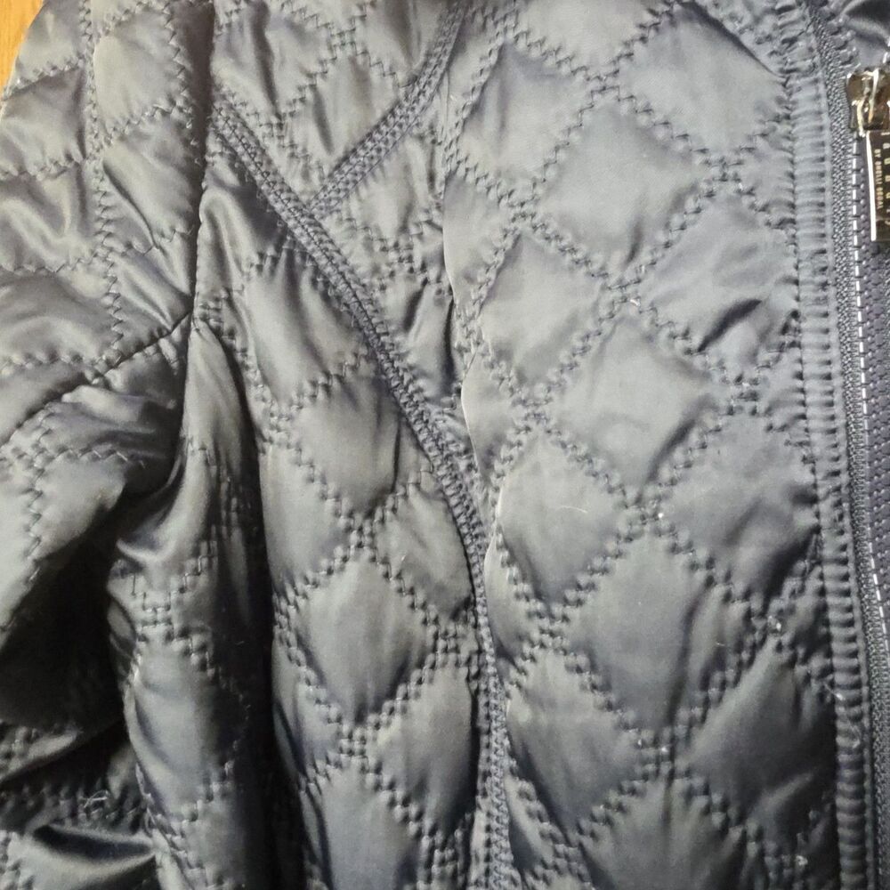 Laundry By Shelli Segal Quilted Jacket Coat Size Medium Navy Belted Hood Zip - Picture 5 of 16